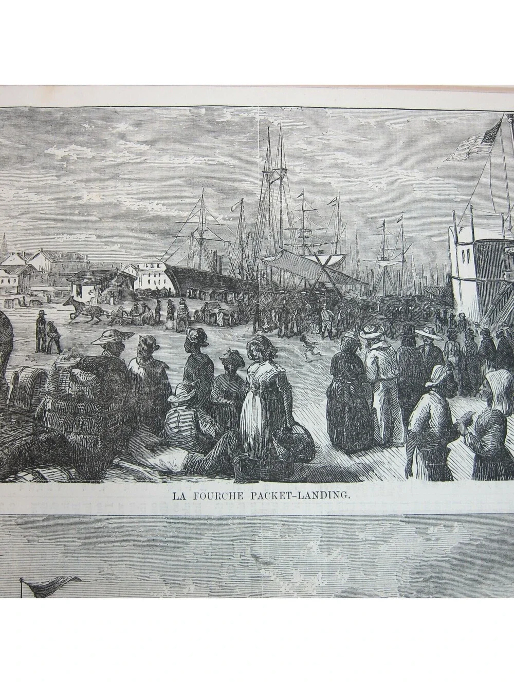 Antique 1871 Print Sketches New Orleans La Fourche Packet-Landing Railroad Depot